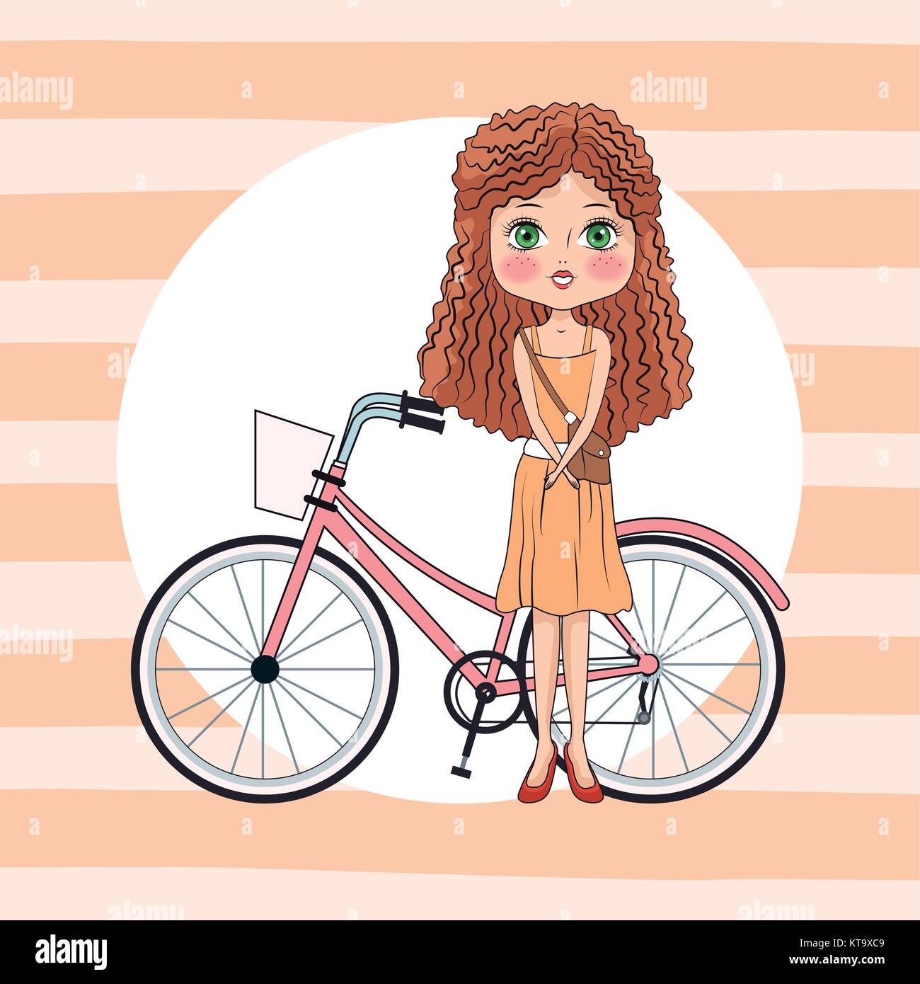 Cute girl with bike cartoon Stock Vector Image & Art - Alamy