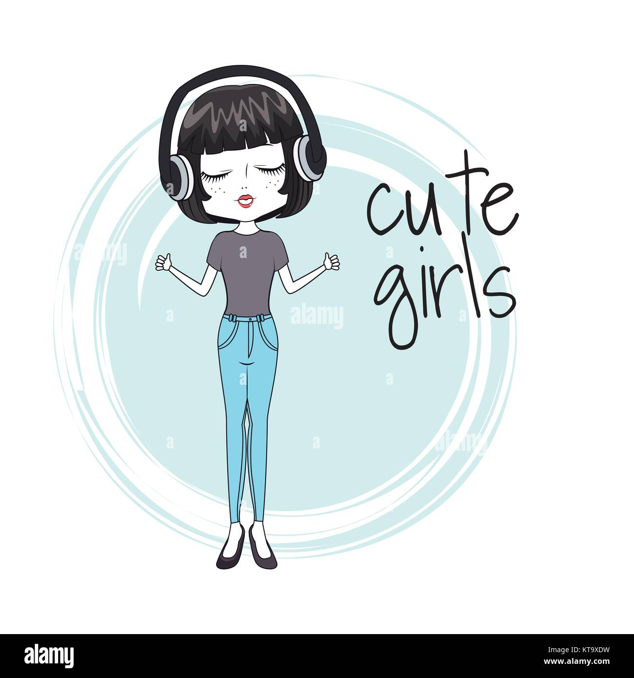 Cute girl with headphones Stock Vector Image & Art - Alamy