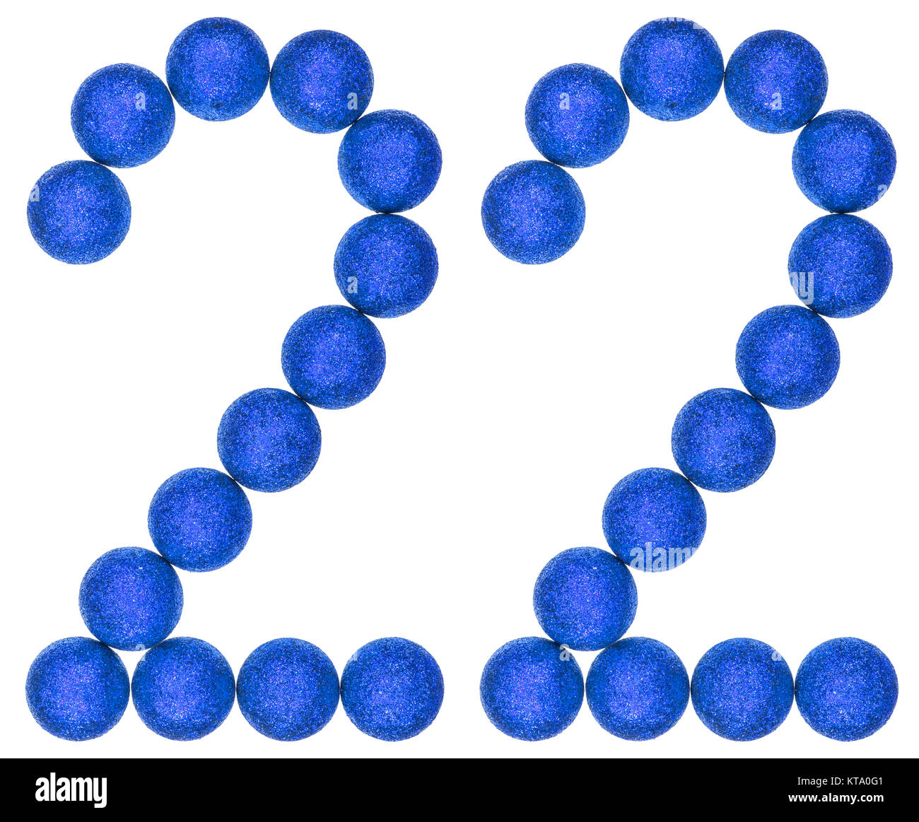 Numeral 22, twenty two, from decorative balls, isolated on white background Stock Photo