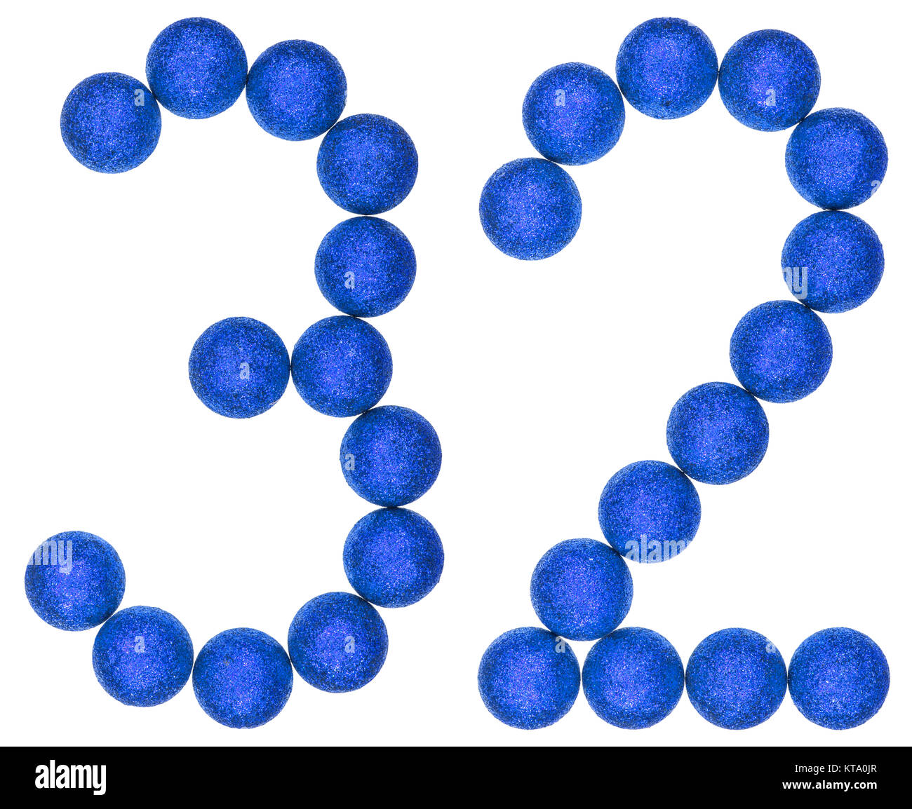 Numeral 32, thirty two, from decorative balls, isolated on white background Stock Photo