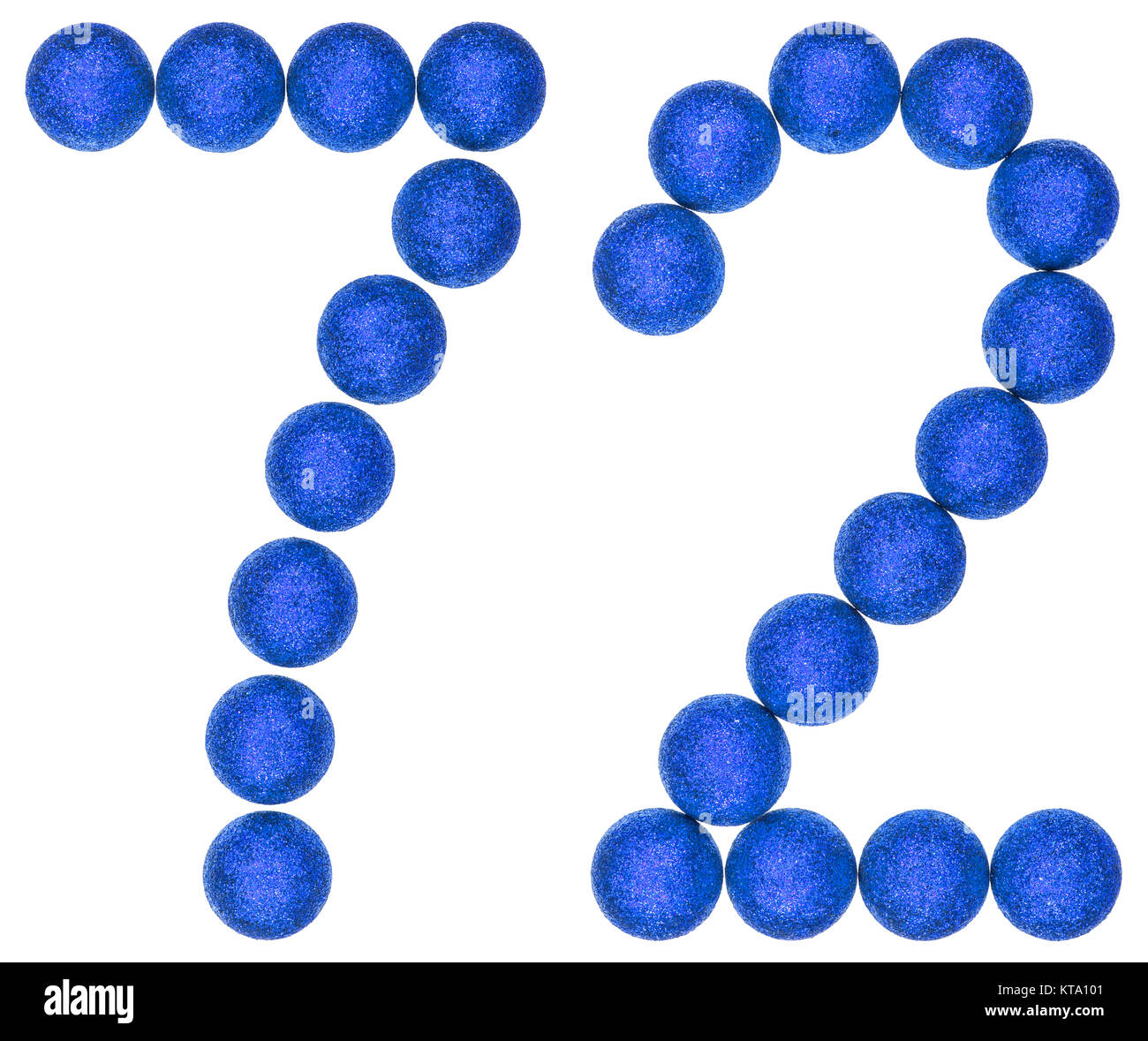 Numeral 72, seventy two, from decorative balls, isolated on white ...