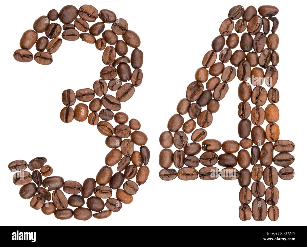 Arabic numeral 34, thirty four, from coffee beans, isolated on white ...
