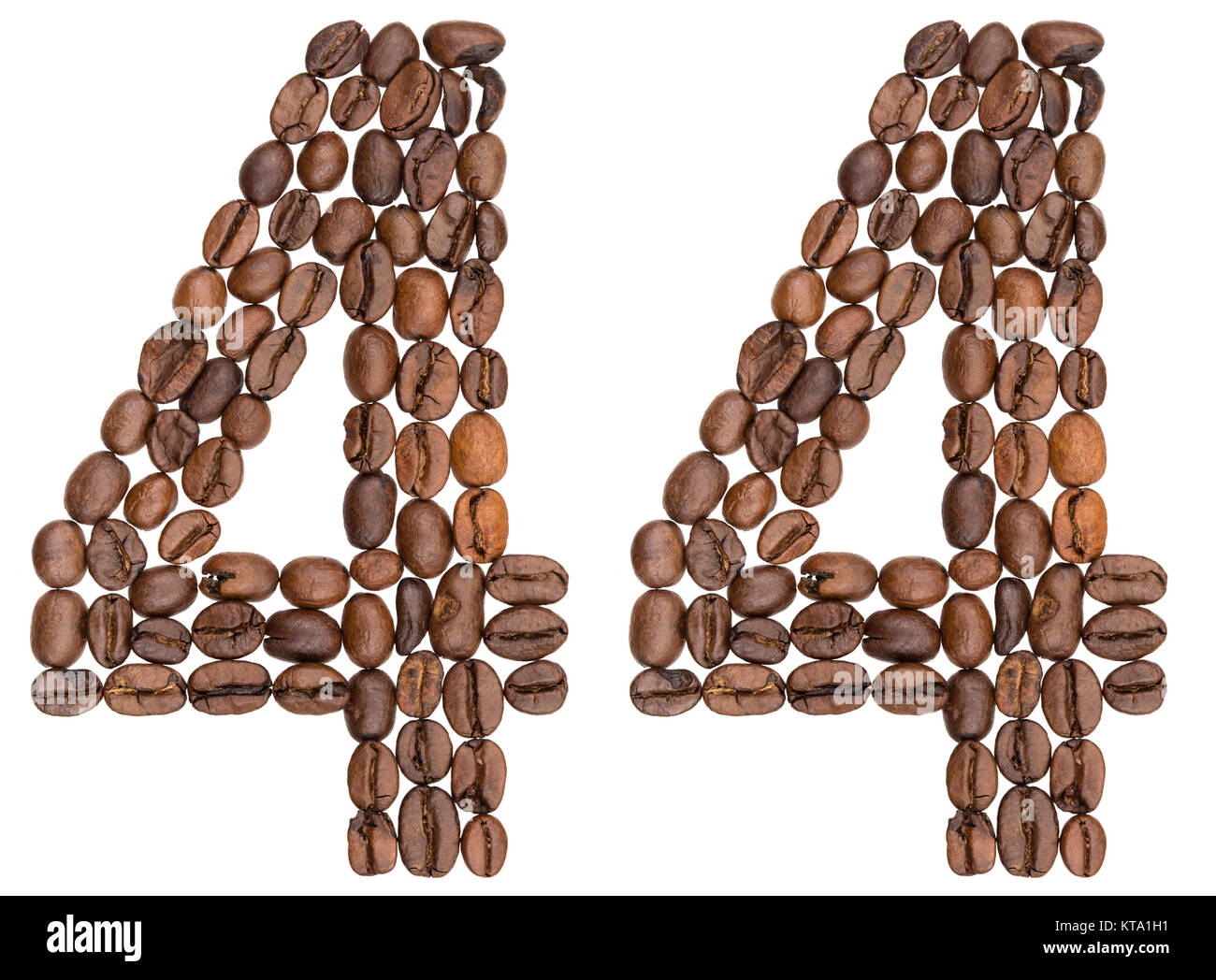 Arabic numeral 44, forty four, from coffee beans, isolated on white ...