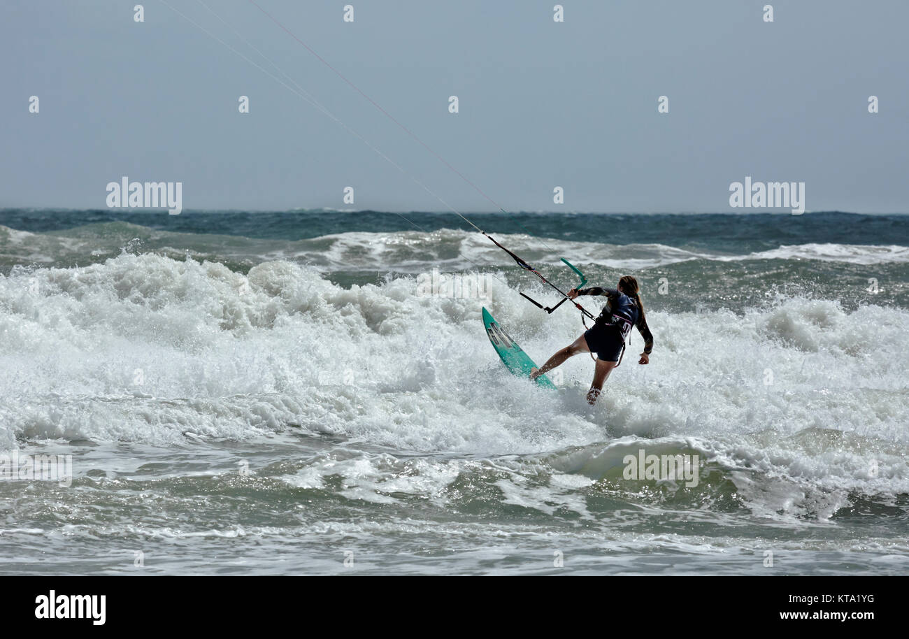 NC01137-00...NORTH CAROLINA - Kite-surfing on the Atlantic Ocean along the Outer Banks. Stock Photo