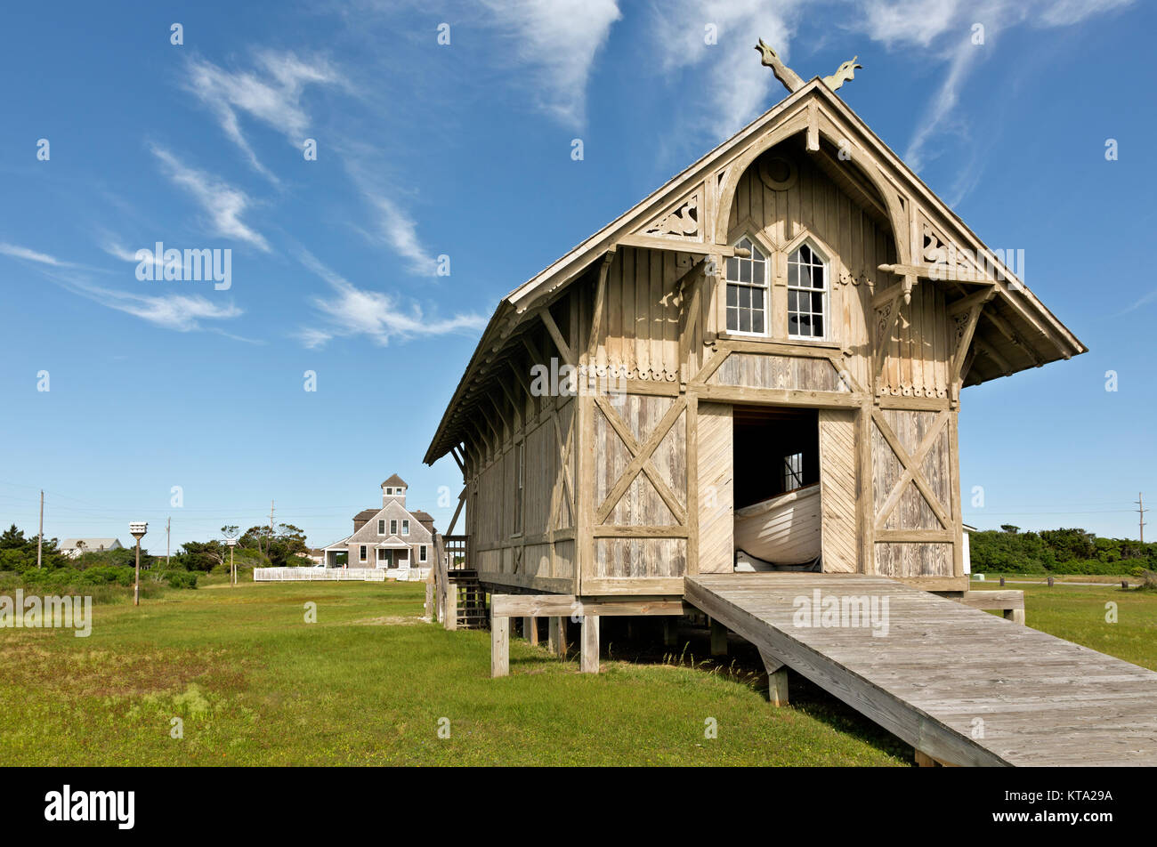 NC01153-00...NORTH CAROLINA - Historical boat house and Life Saving Station buildings on the grounds of the Chicamacomico Life Saving Station museum l Stock Photo
