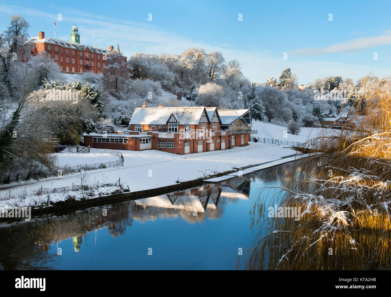 Shrewsbury School and Boathouse beside the River Severn, Shropshire