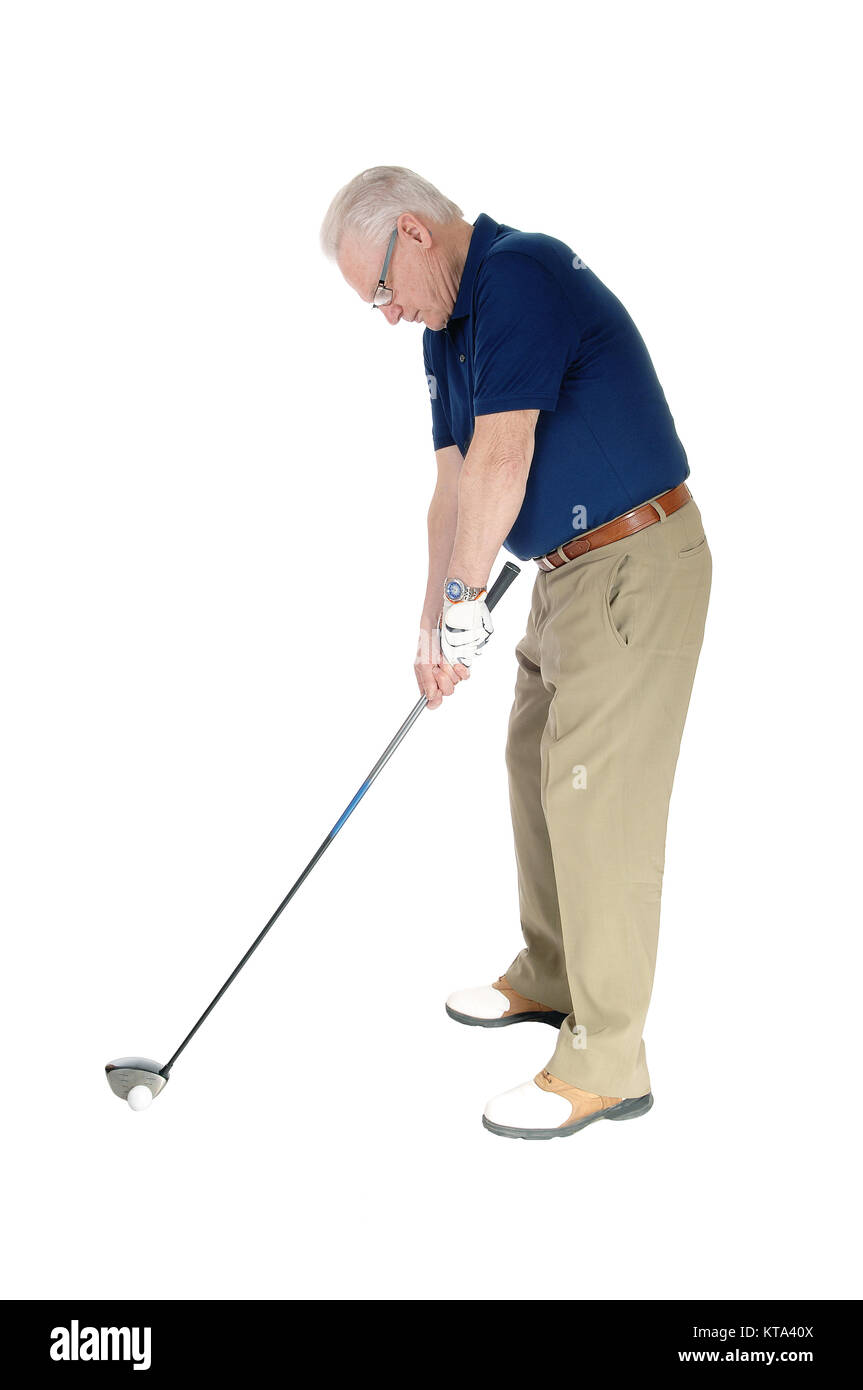 Senior practicing golf at home Stock Photo Alamy