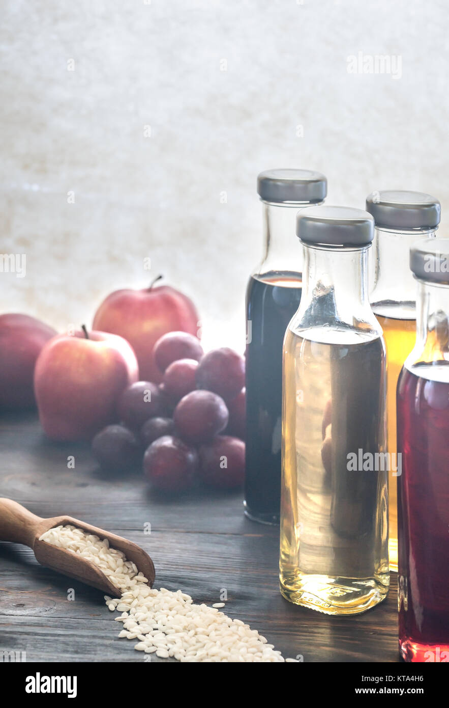 Bottles with different kinds of vinegar Stock Photo