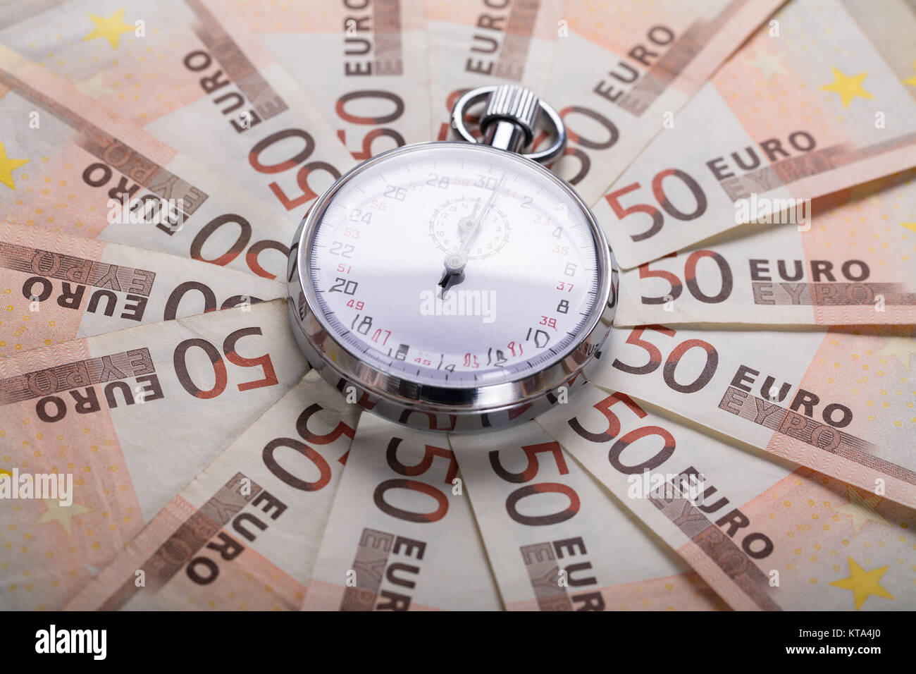 Stopwatch On Euro Notes Stock Photo