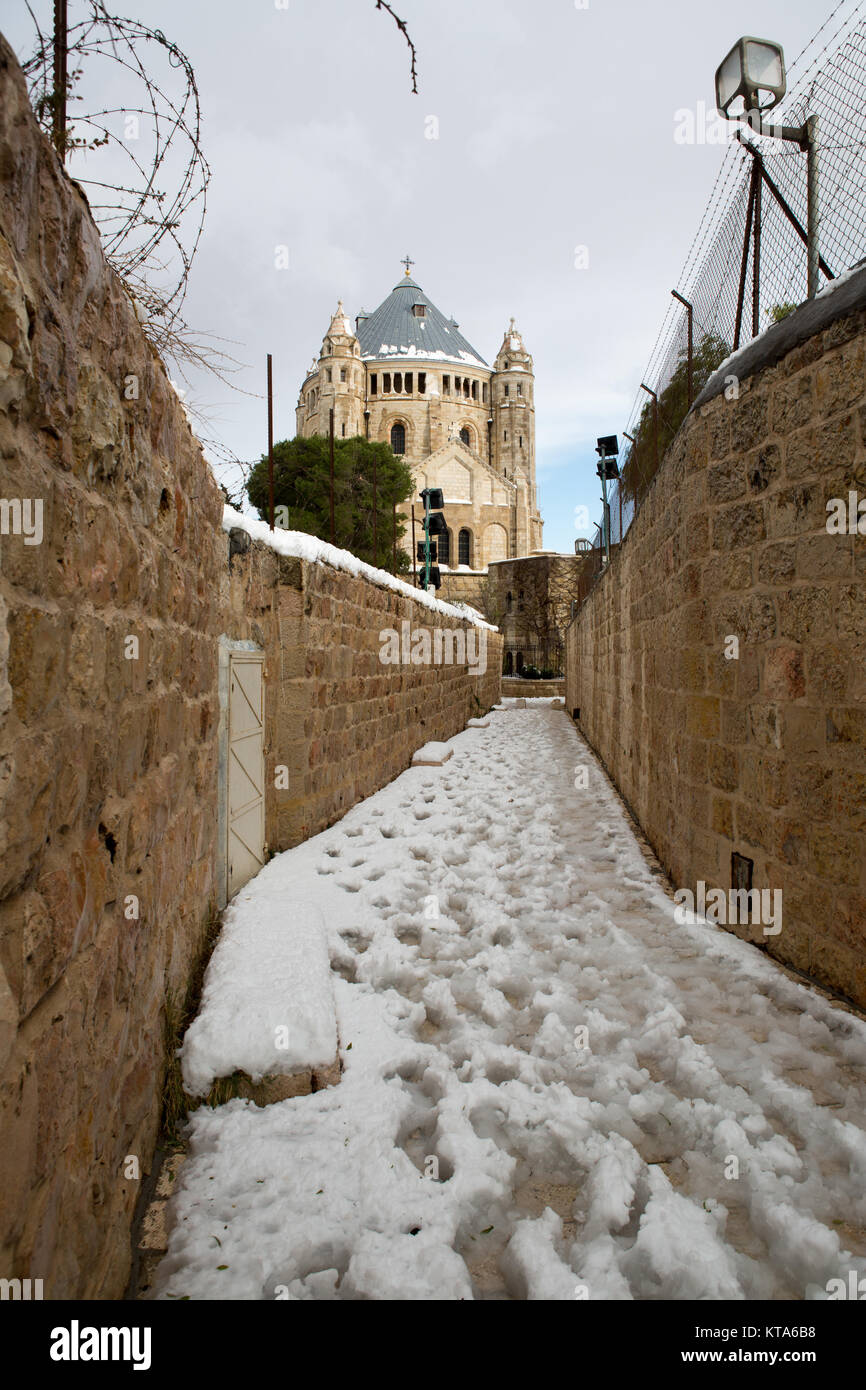 Jerusalem old city during a snow storm Stock Photo - Alamy