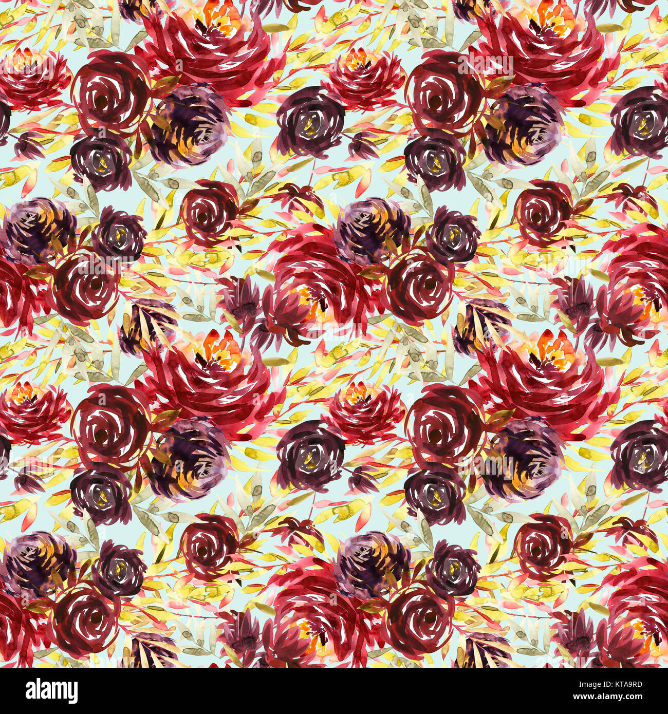 Seamless summer pattern with watercolor flowers handmade Stock Photo ...