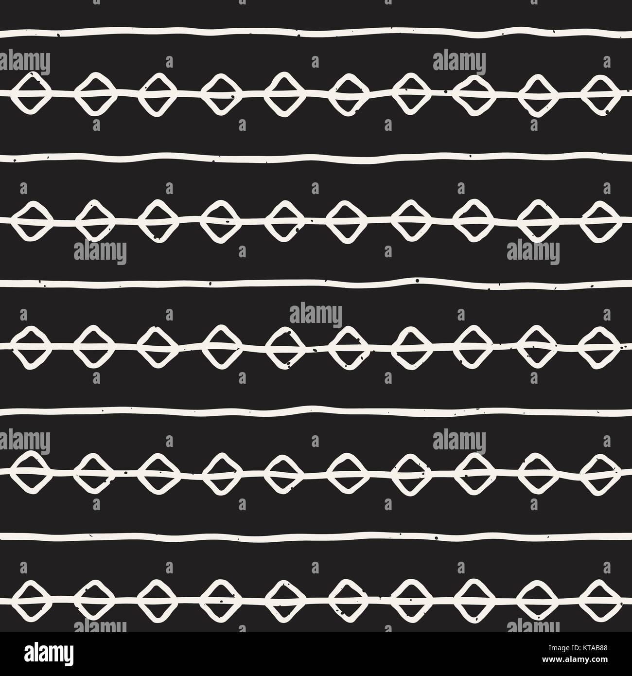 Hand drawn style ethnic seamless pattern. Abstract grungy geometric shapes background in black and white. Stock Vector