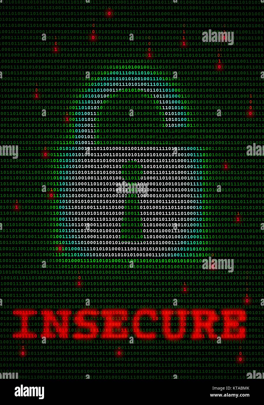 Data insecurity. Computer artwork of an unlocked padlock icon on a background of ones and zeros â€“ binary numbers. This may represent the use of security software to protect data and information held on personal computers. Stock Photo