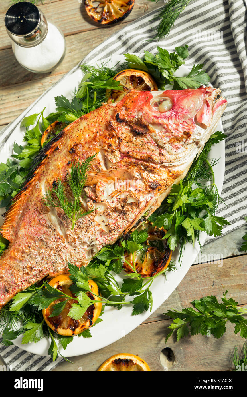 Homemade Grilled Whole Red Snapper with Lemons and Dill Stock Photo - Alamy
