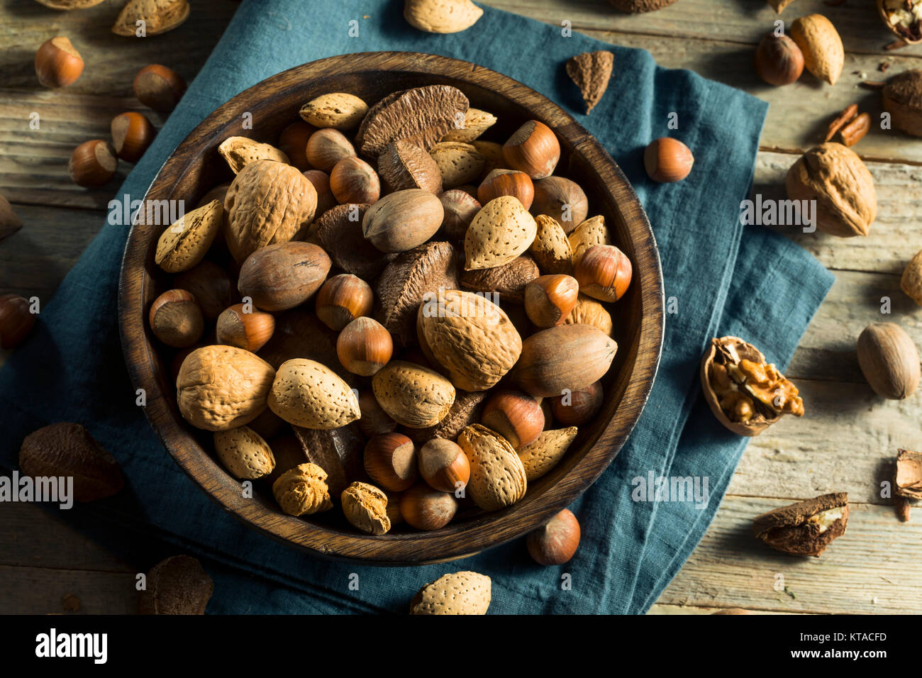 Whole Shelled Organic Mixed Nuts with Walnuts Almonds Pecans and Filberts Stock Photo