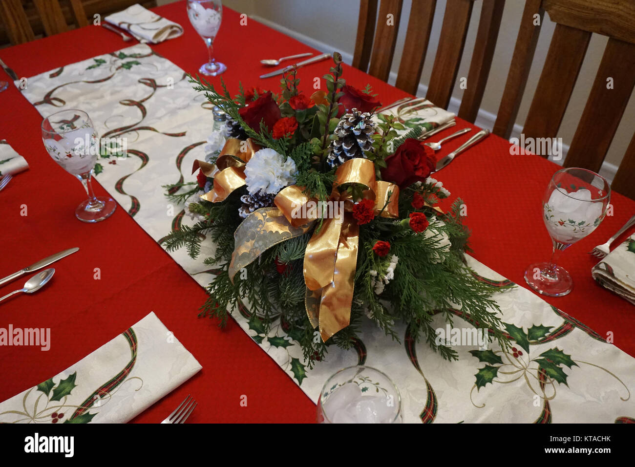 Christmas Dinner Table Centerpiece Stock Photo 169874479