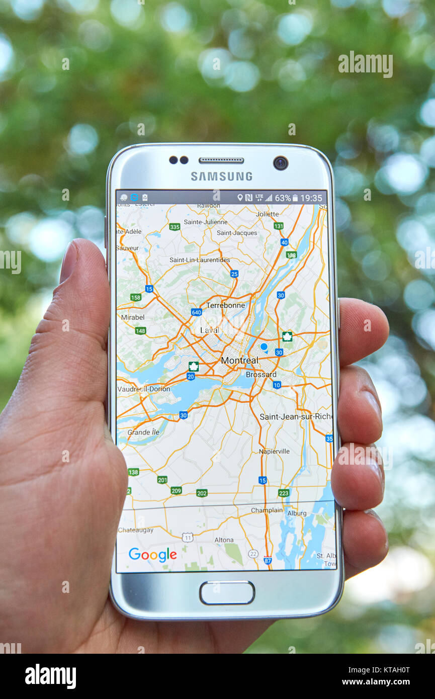 MONTREAL, CANADA - MAY 23, 2016 : Google Maps application on Samsung S7  screen. The Google Maps app is a popular gps navigation software Stock  Photo - Alamy