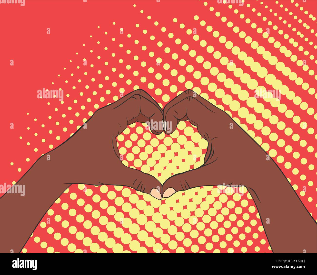 Pop art image of hands in the shape of the heart. The concept of love and friendship. Stock Vector