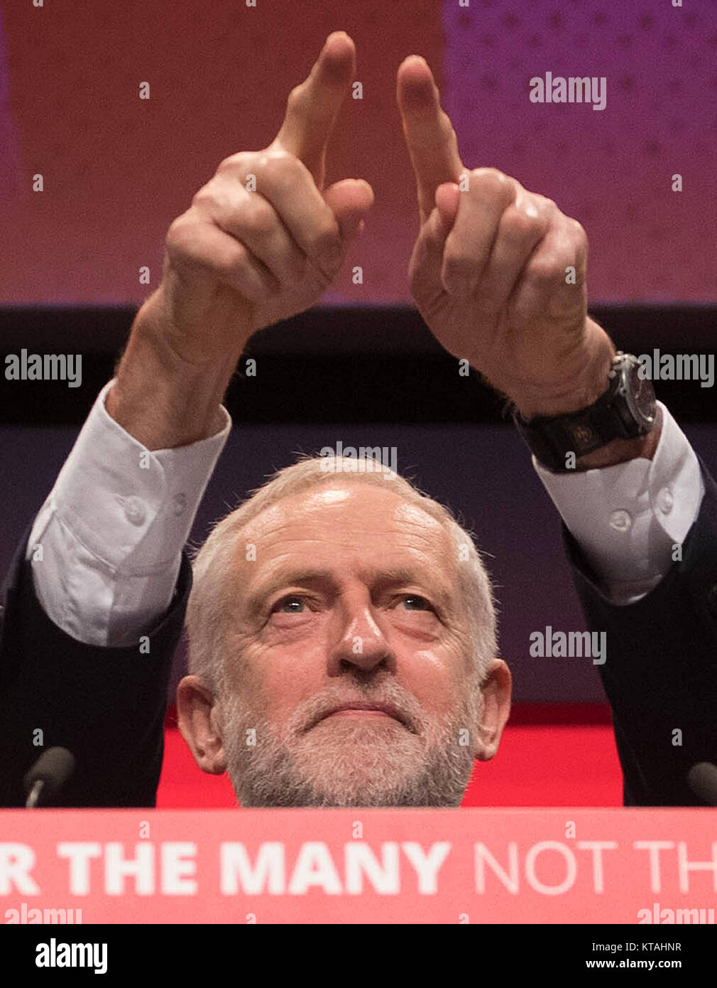 Review of the Year 2017: September: Labour leader Jeremy Corbyn making his keynote address to the Labour Party annual conference, at the Brighton Centre, Brighton. Stock Photo