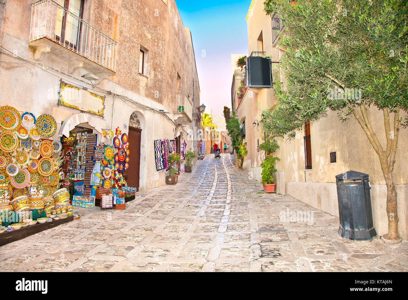 Erice main street with touristic shops and restaurants, near Trapani,  Sicily , Italy Stock Photo - Alamy