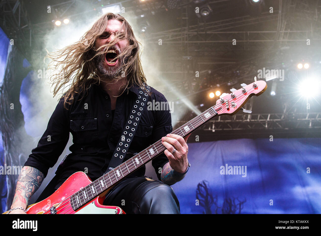The Swedish heavy metal band HammerFall performs a live concert at the