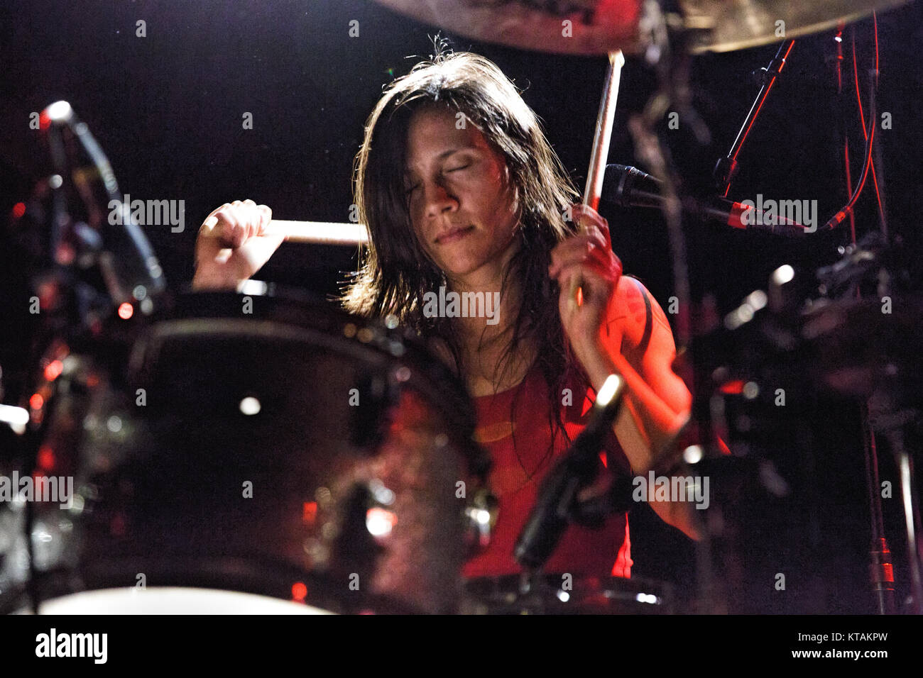 The American rock band Helms Alee performs a live concert at Copenhagen  Jazzhouse. Here drummer Hozoji MArgullis is seen live on stage. Denmark,  28/04 2015 Stock Photo - Alamy