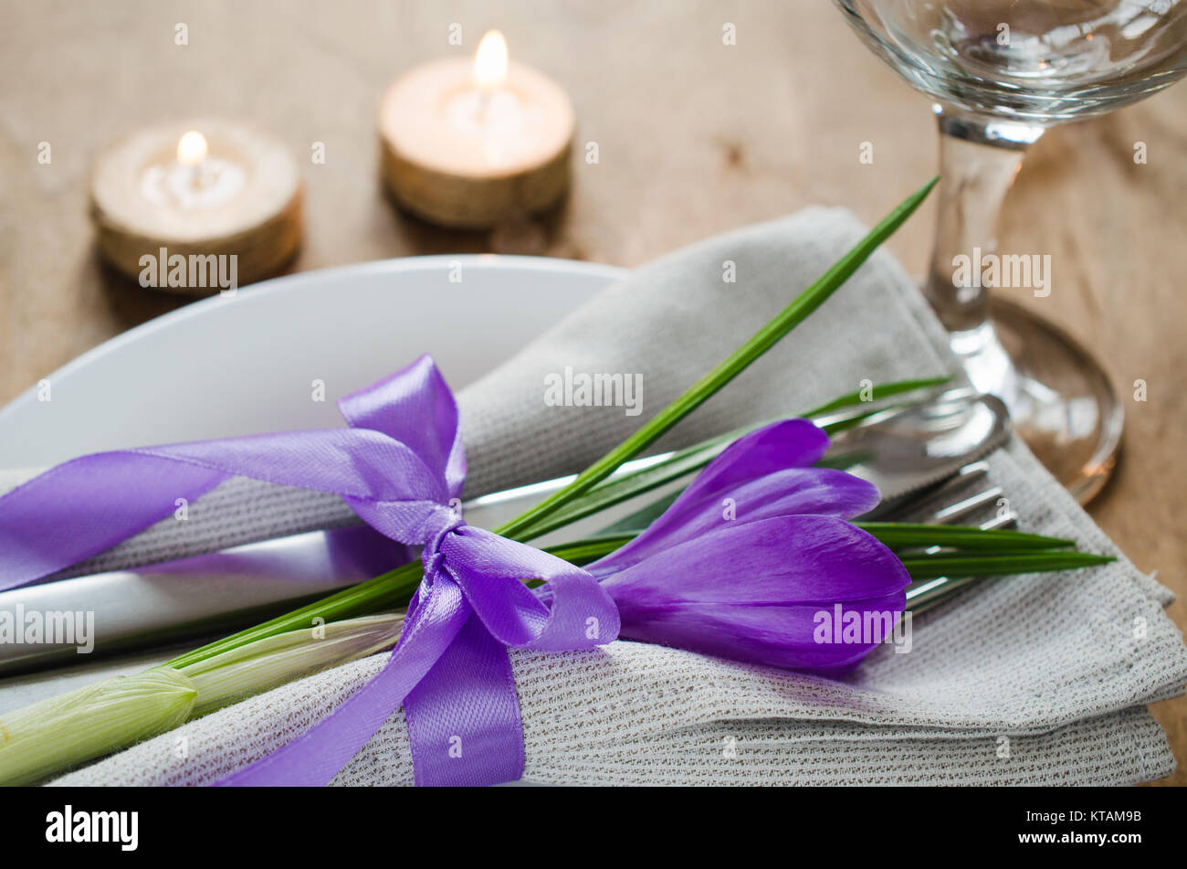 Table Setting With Fresh Flower and Candles Stock Photo - Alamy