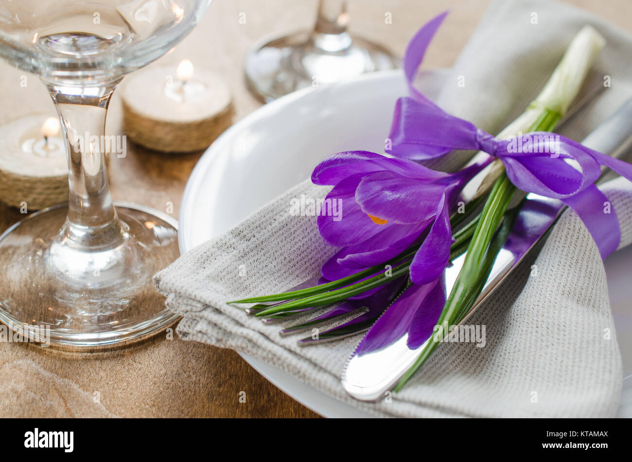 Table Setting With Fresh Flower and Candles Stock Photo - Alamy