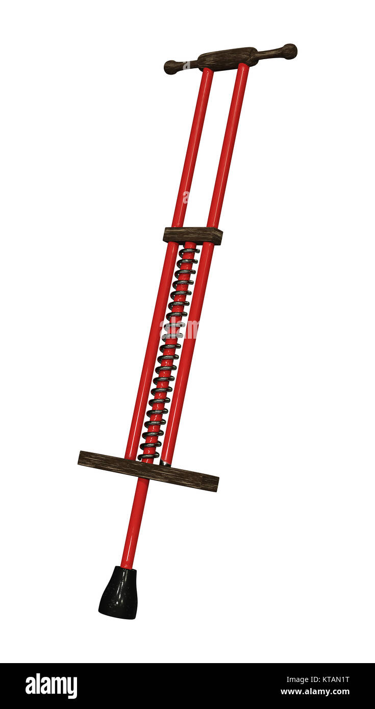 3D rendering of a red pogo stick isolated on white background Stock