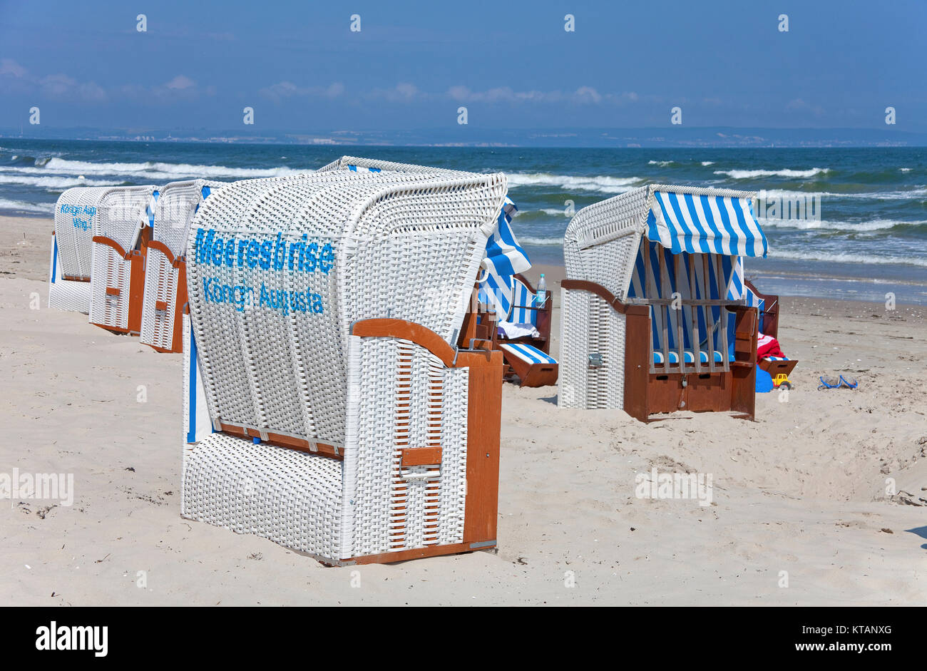 Beach chairs at the beach of Baabe, Moenchgut-Granitz, Ruegen island, Mecklenburg-Western Pomerania, Baltic Sea, Germany, Europe Stock Photo