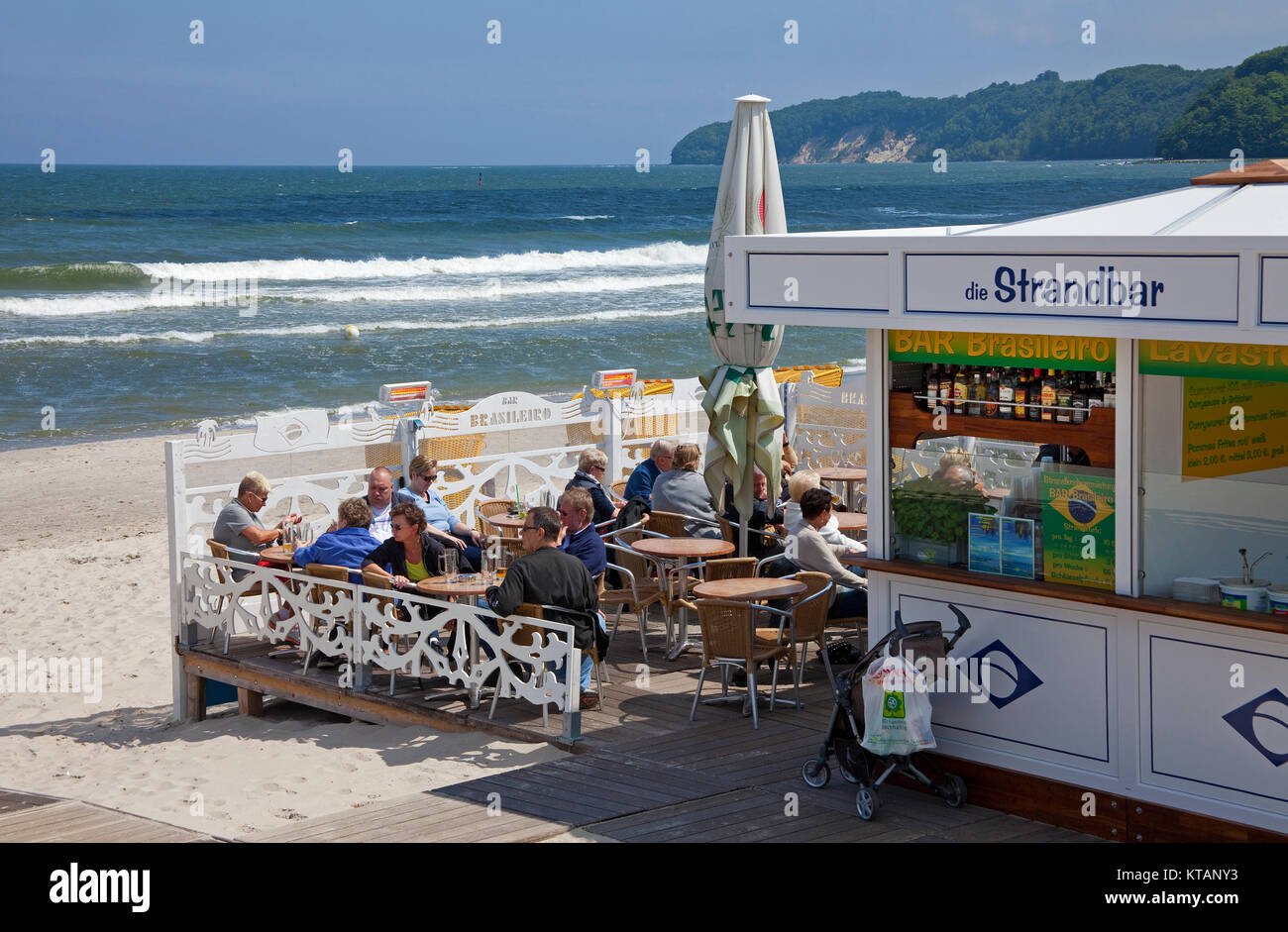 Beach bar at the sea bridge of Binz, Ruegen island, Mecklenburg-Western Pomerania, Baltic Sea, Germany, Europe Stock Photo