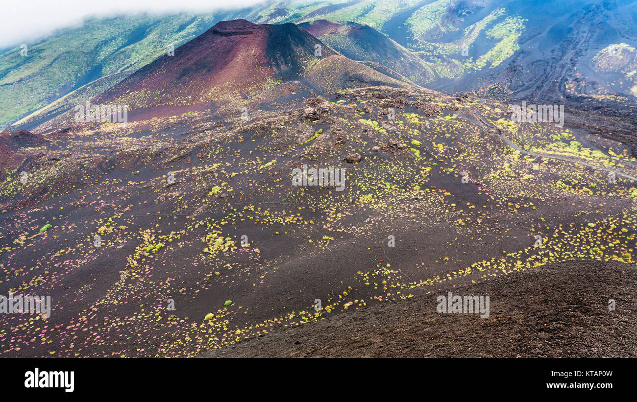 hardened lava fields and craters on Mount Etna Stock Photo - Alamy