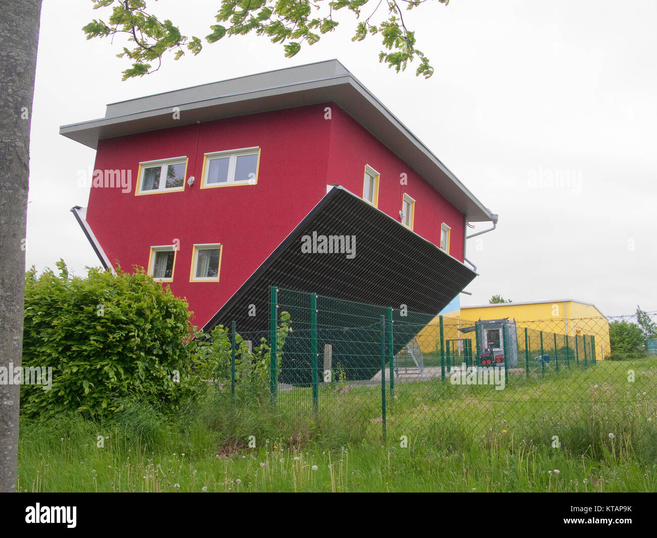 House upside down, Putbus, Ruegen island, Mecklenburg-Western Pomerania, Baltic Sea, Germany, Europe Stock Photo