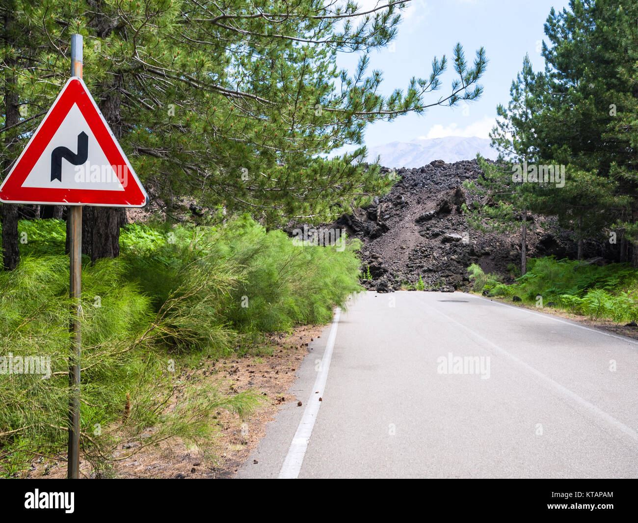hardened lava flow closed road on slope of Etna Stock Photo - Alamy