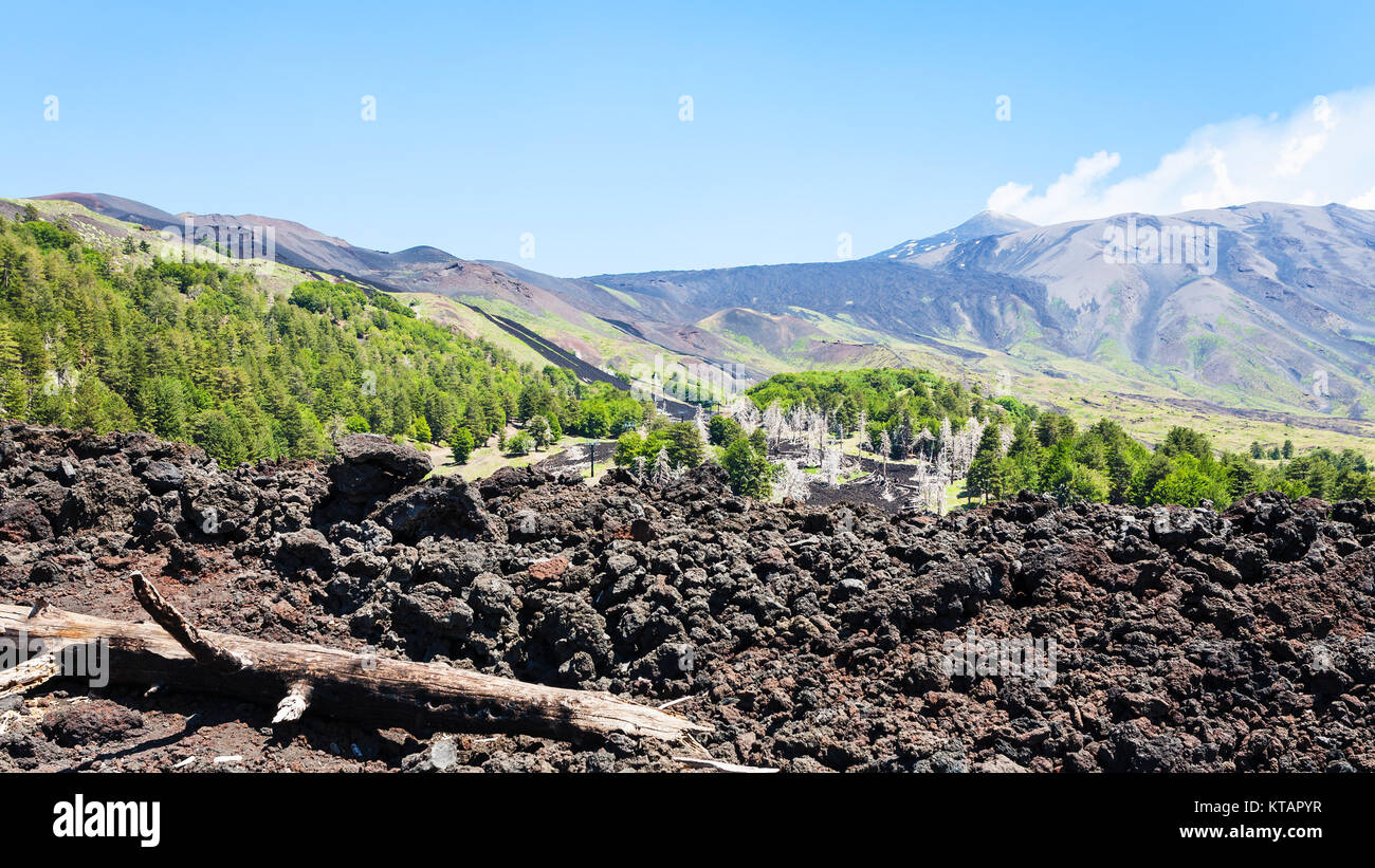 view of hardened lava on slope of Etna volcano Stock Photo - Alamy
