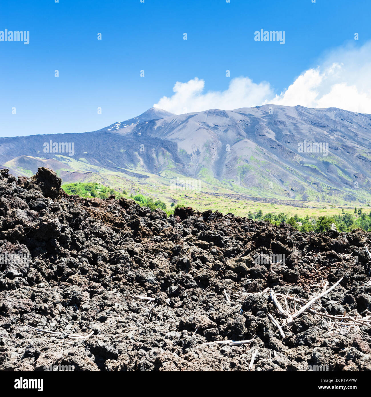 view of petrified lava on slope of Etna volcano Stock Photo - Alamy