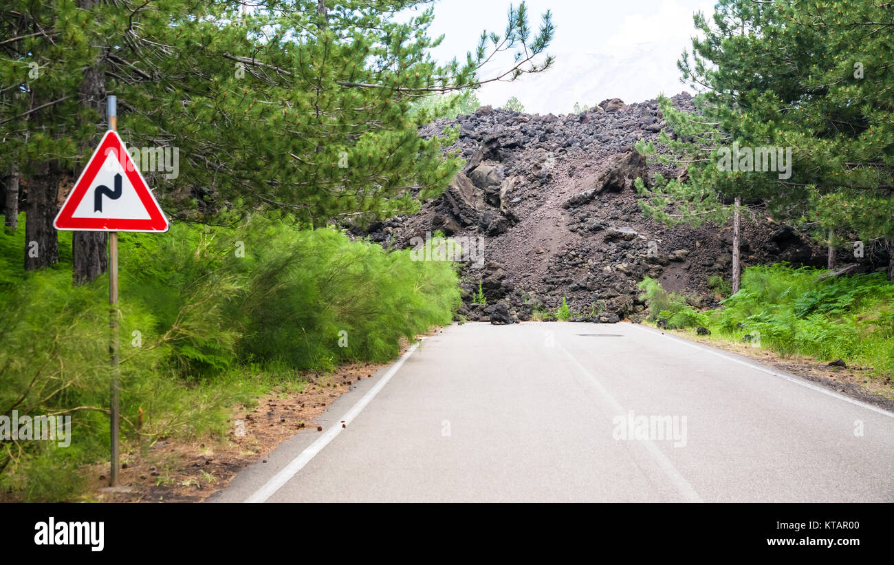 hardened lava flow broken road on slope of Etna Stock Photo - Alamy