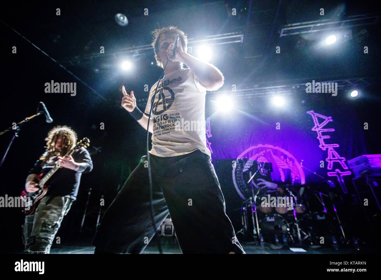 The British grindcore band Napalm Death performs a live concert at