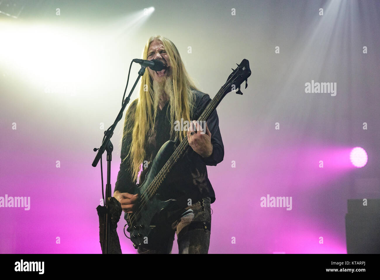 Nightwish, the Finnish symphonic metal band, performs a live concert at Falconer Salen in Copenhagen. Here bass player Marco Hietala is seen live on stage. Denmark, 16/11 2015. Stock Photo