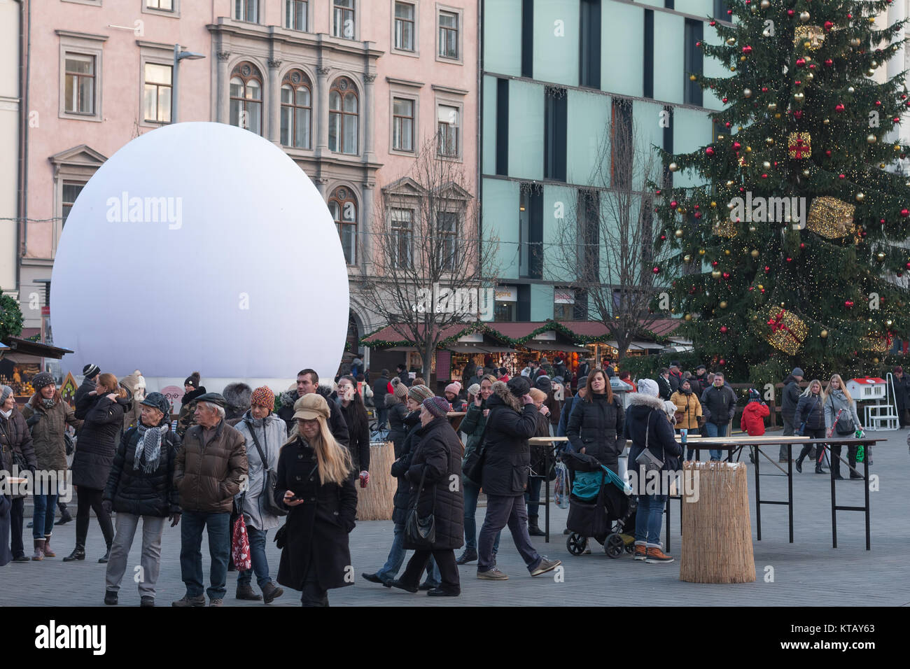 Brno,Czech Republic-December 18,2017: People browsing market stalls at Christmas market on Liberty Square on December 18, 2017 Brno, Czech Republic Stock Photo