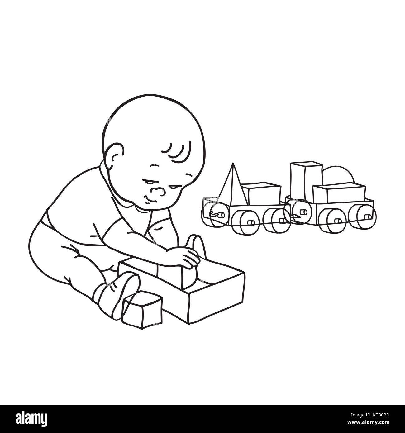 Little Lovely Baby Boy Playing With Toys Kid Plays With Constructor Train From Geometric Shapes Kid Builds House From Cubes Drawing Contour Vector Illustration Black And White Background Stock Photo Alamy Little Lovely Baby Boy Playing With Toys Kid Plays With Constructor Train From Geometric Shapes Kid Builds House From Cubes Drawing Contour Vector Illustration Black And White Background Stock Photo Alamy