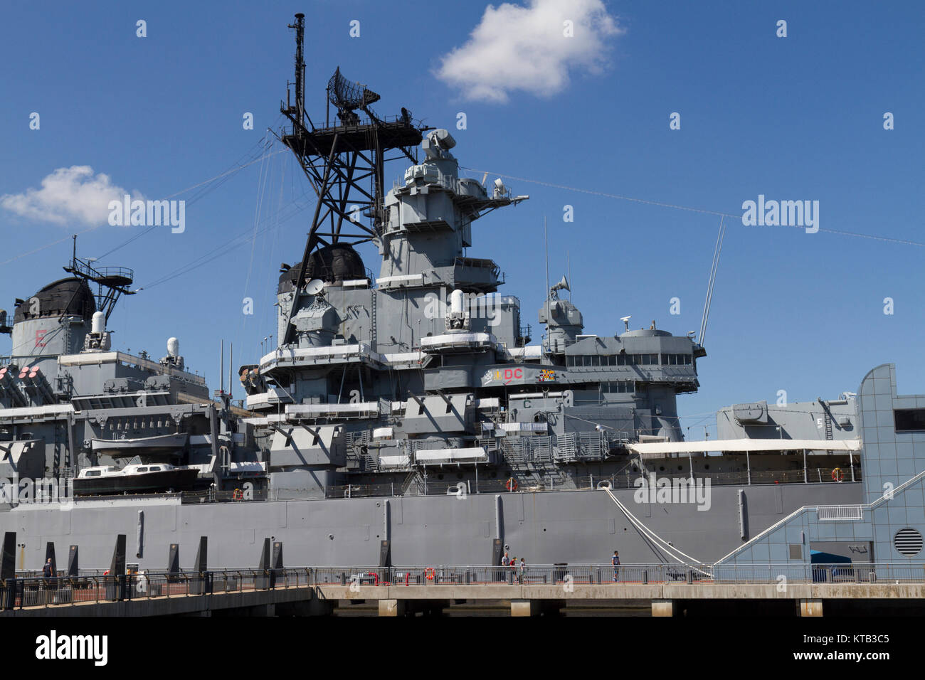 The Battleship New Jersey, moored on the Delaware River, Camden, NJ, United States.   USS New Jersey (BB-62) is an Iowa-class battleship. Stock Photo