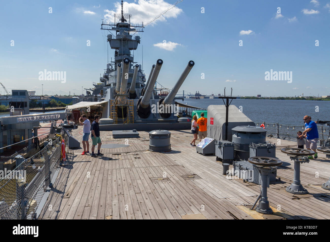 Forward deck with 16 inch gun batterys on the USS New Jersey Iowa Class  Battleship, Delaware River, New Jersey, United States Stock Photo - Alamy