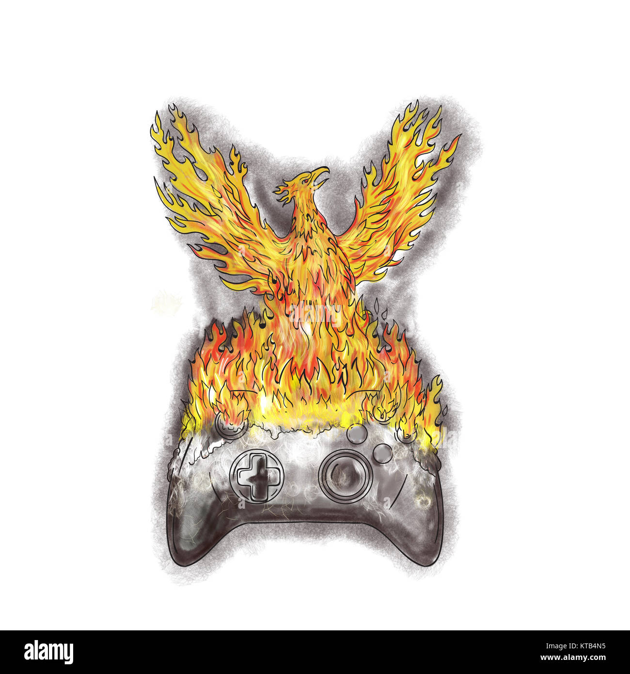 Phoenix Rising Over Burning Game Controller Tattoo Stock Photo - Alamy