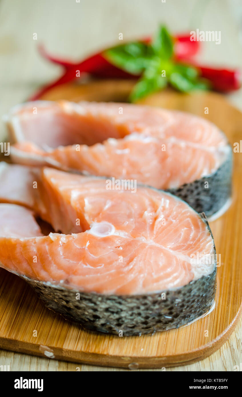Fresh salmon steaks Stock Photo - Alamy