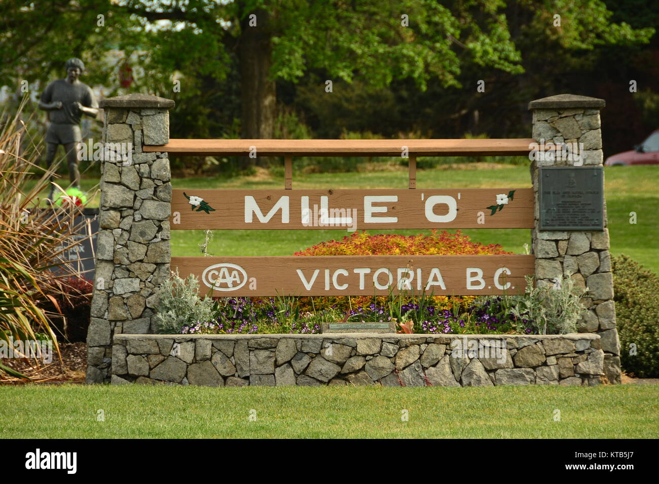 The start of the Trans Canada Highway begins at mile zero in Victoria BC, Canada. Stock Photo
