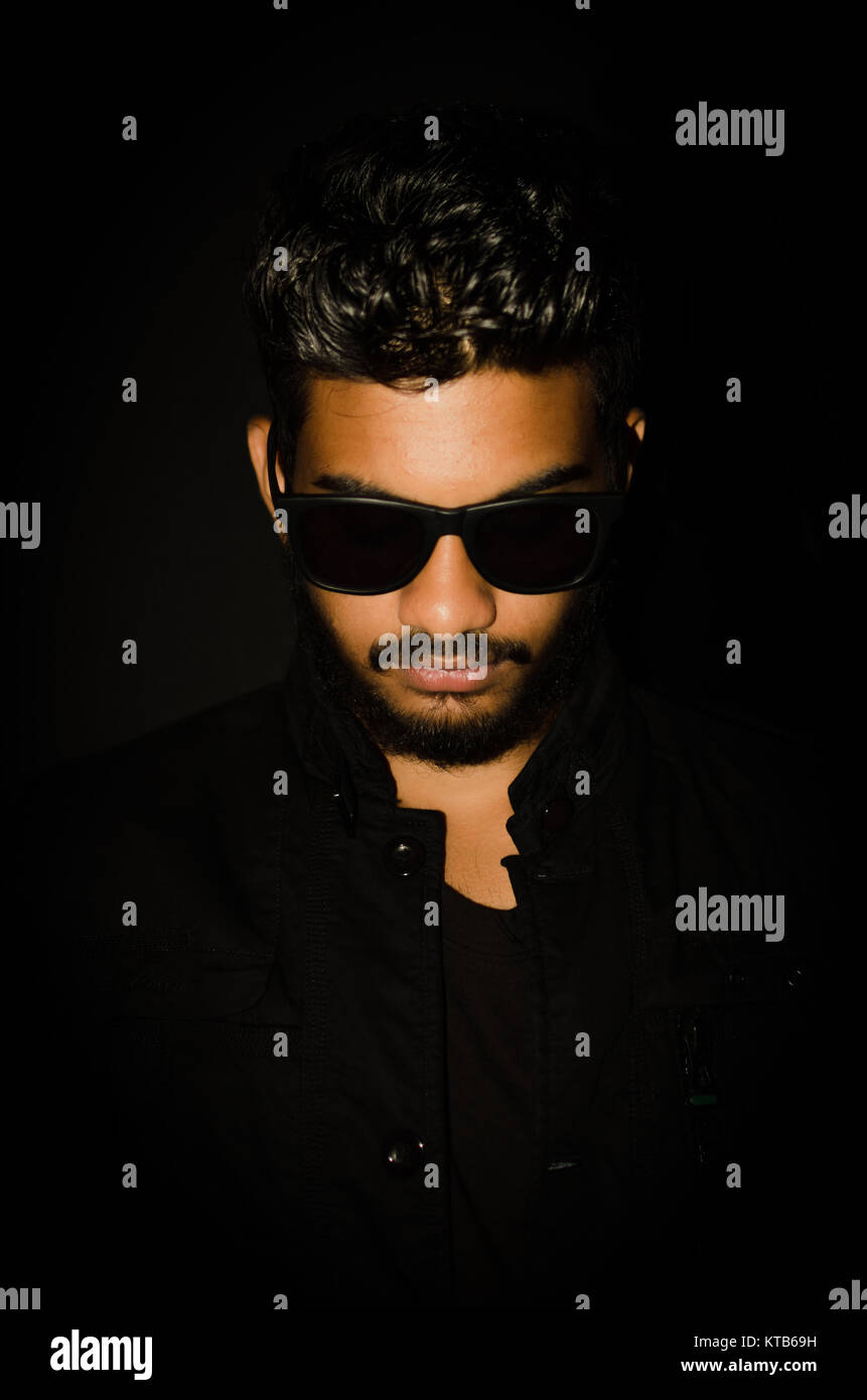 Boy Wearing Sunglasses Behind A Dark Background, Cool Profile