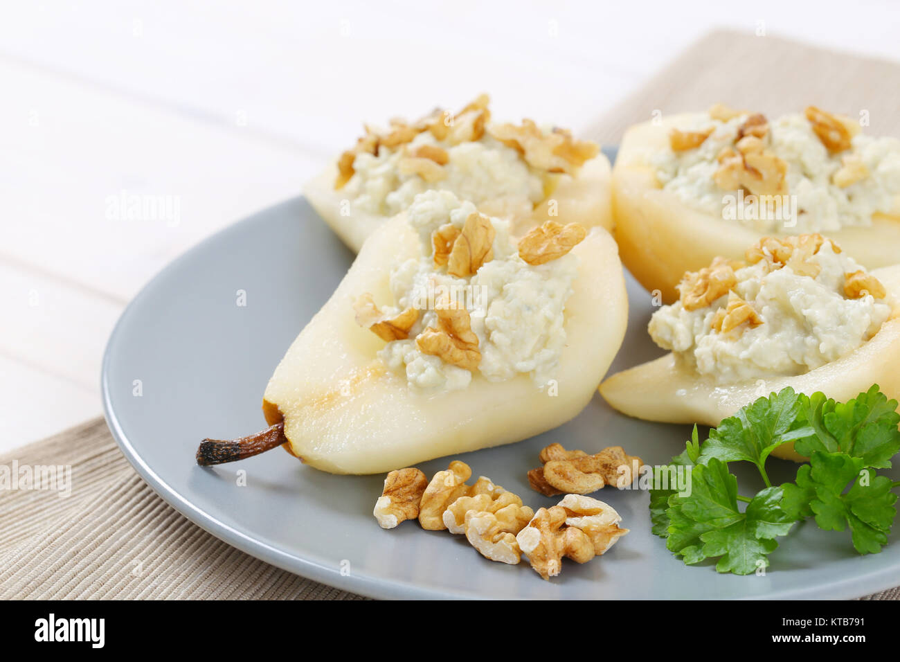 pears with blue cheese and walnuts Stock Photo Alamy