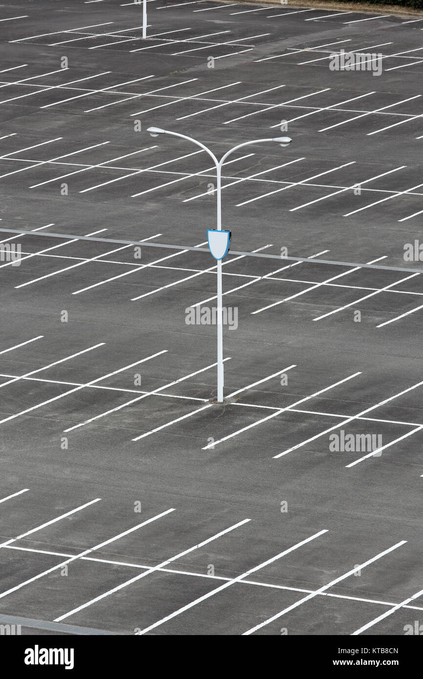 Car parking lot with white mark, light pole Stock Photo