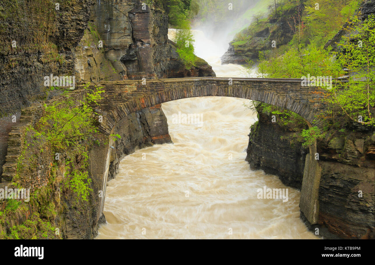 Trail crossing at Lower Falls, Genesee, River, Letchworth State